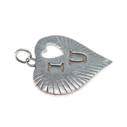 925 Sterling Silver Vintage I Love You Heart Oxidized Charm Pendant
