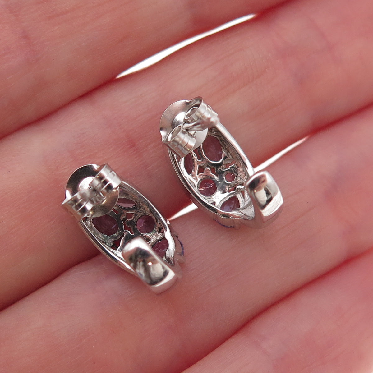 Chuck Clemency 925 Sterling Silver Real Tanzanite Cluster Earrings
