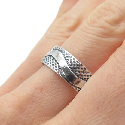925 Sterling Silver Vintage Modernist Wave Oxidized Band Ring Size 13.25