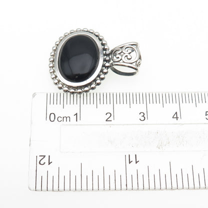 NEVADA 925 Sterling Silver Vintage Real Black Onyx Oxidized Charm Pendant