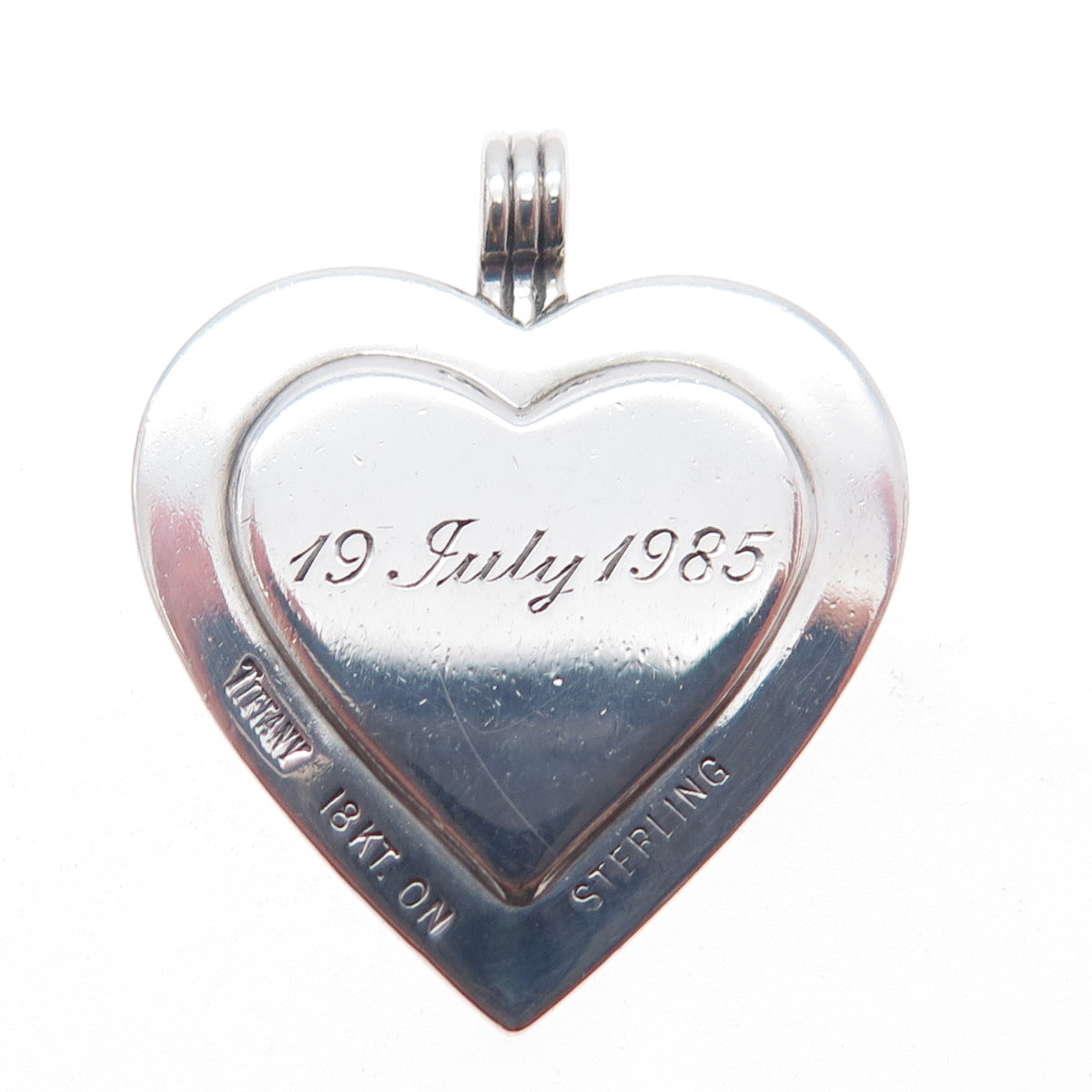 TIFFANY & CO. 925 Sterling Silver 18K Gold Vintage Engraved Heart Charm Pendant