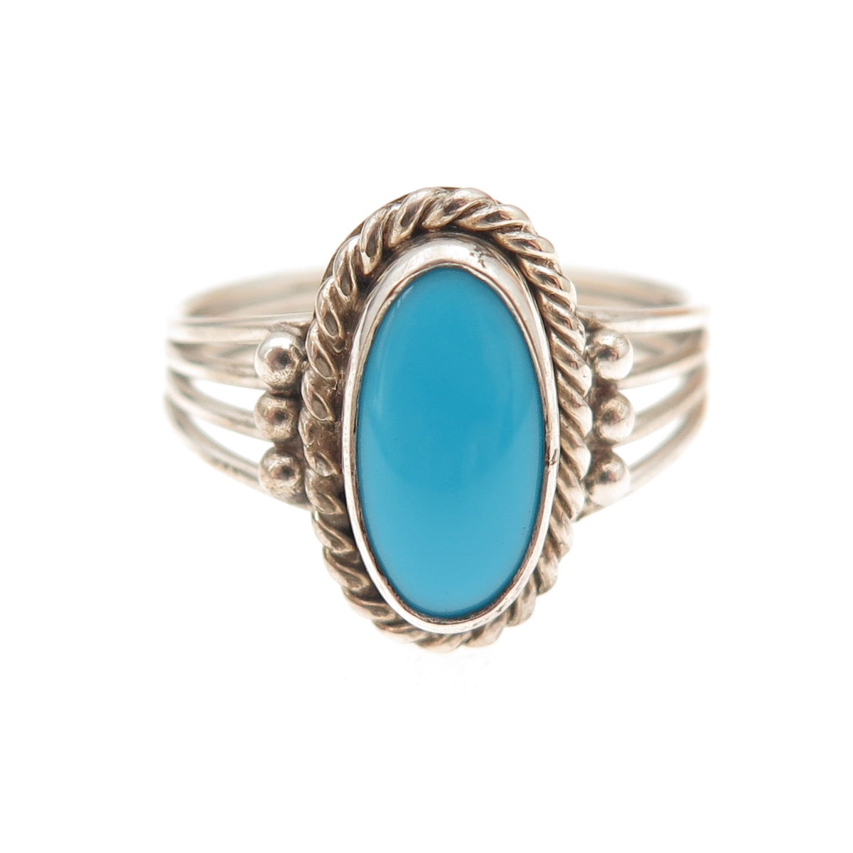 925 Sterling Silver Vintage Real Turquoise Oxidized Ring Size 8.25