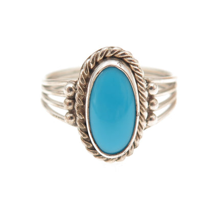 925 Sterling Silver Vintage Real Turquoise Oxidized Ring Size 8.25