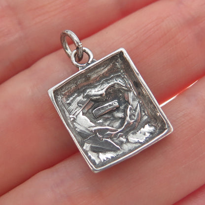 925 Sterling Silver Vintage Heart Frame Oxidized Minimalist Charm Pendant