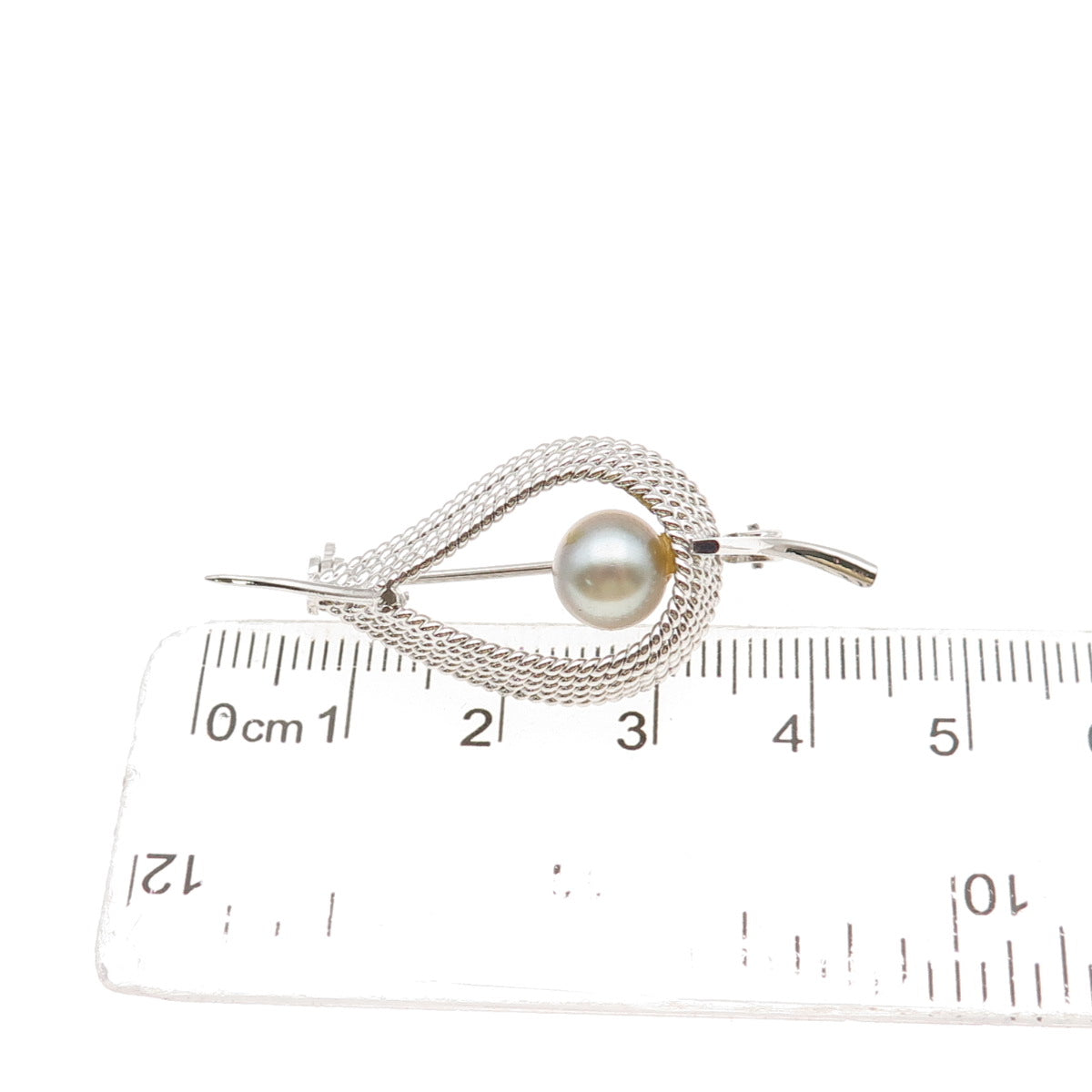 925 Sterling Silver Vintage Real Pearl Modernist Floral Pin Brooch