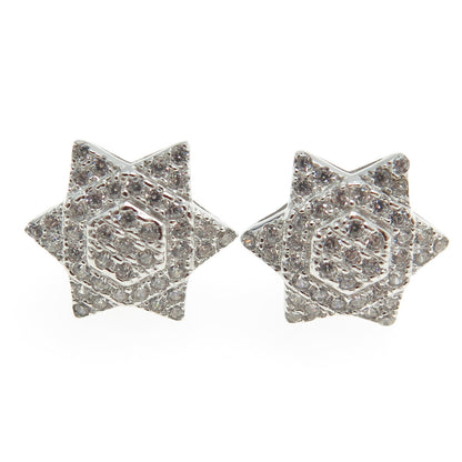 925 Sterling Silver Pave C Z Star Stud Earrings