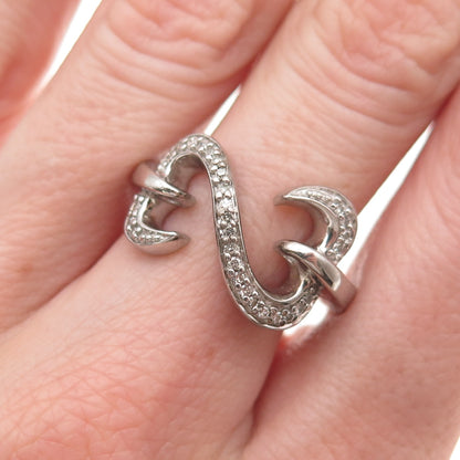 Jane Seymour 925 Sterling Silver Real Diamond Open Heart Ring Size 6.75
