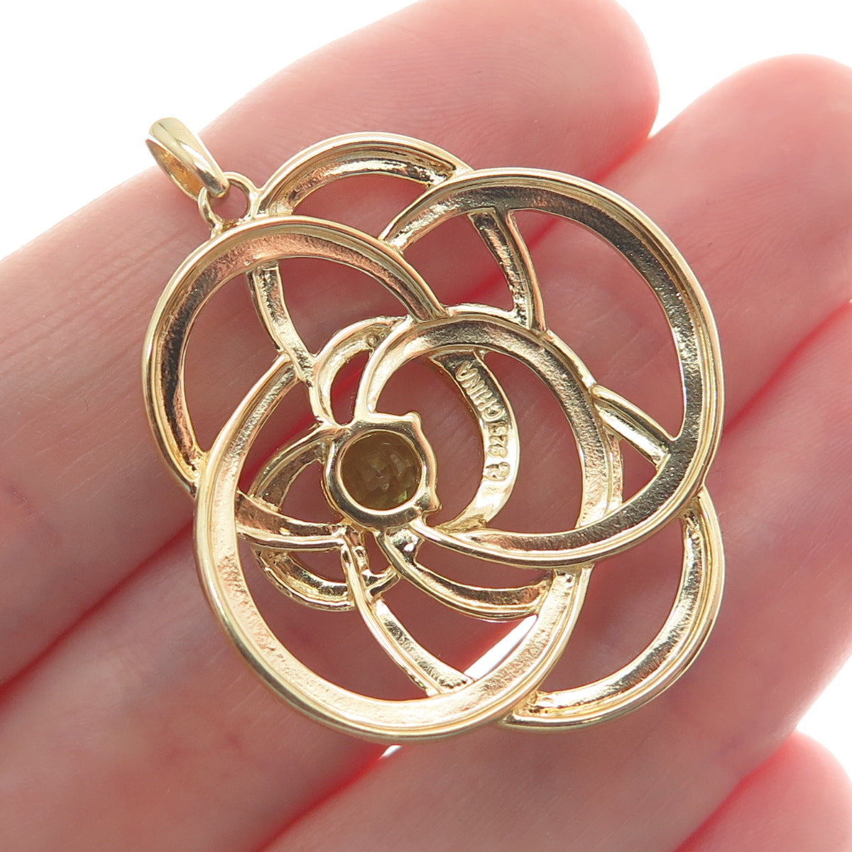 ROSS SIMONS Sterling Gold Plated Real Diamond Accent & Peridot Flower Pendant