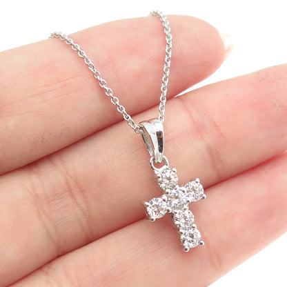 925 Sterling Silver Round-Cut Shaped C Z Cross Pendant Cable Chain Necklace 18"