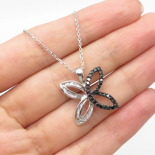 925 Sterling Silver Italy Black & White C Z Butterfly Rolo Chain Necklace 20"