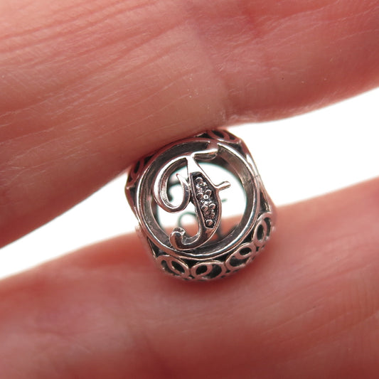 Pandora 925 Sterling Silver C Z Letter F Initial Slide Bead Charm