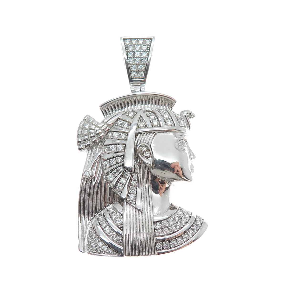 925 Sterling Silver Round-Cut Shaped C Z Egyptian Pharaoh Sparkle Pendant