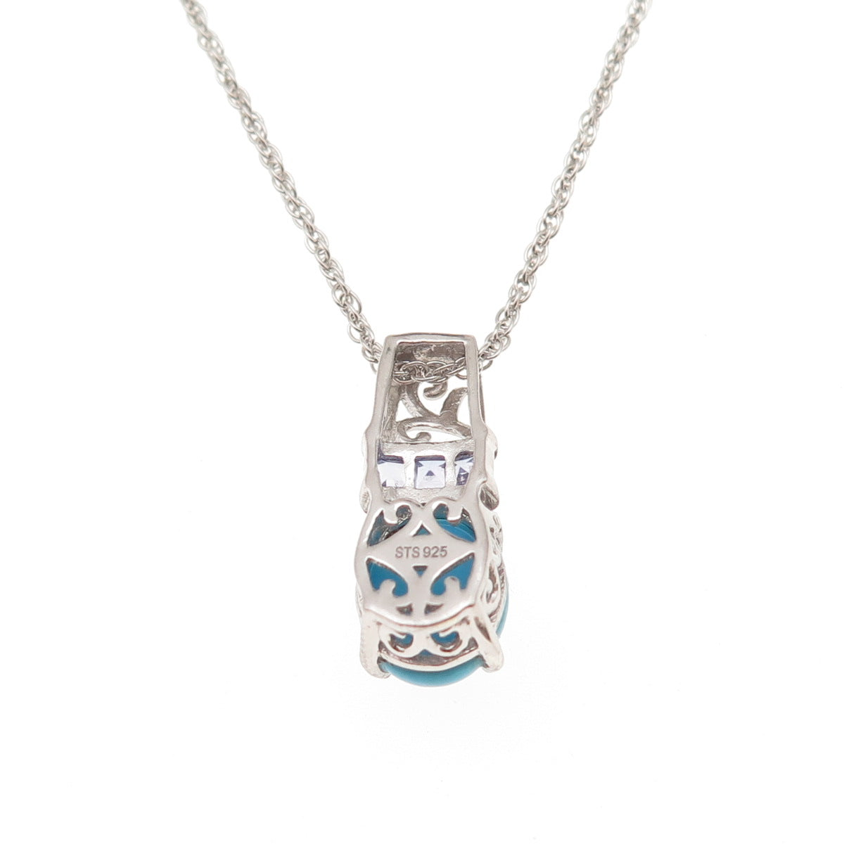 Chuck Clemency 925 Sterling Silver Real Turquoise & Tanzanite Chain Necklace 20"