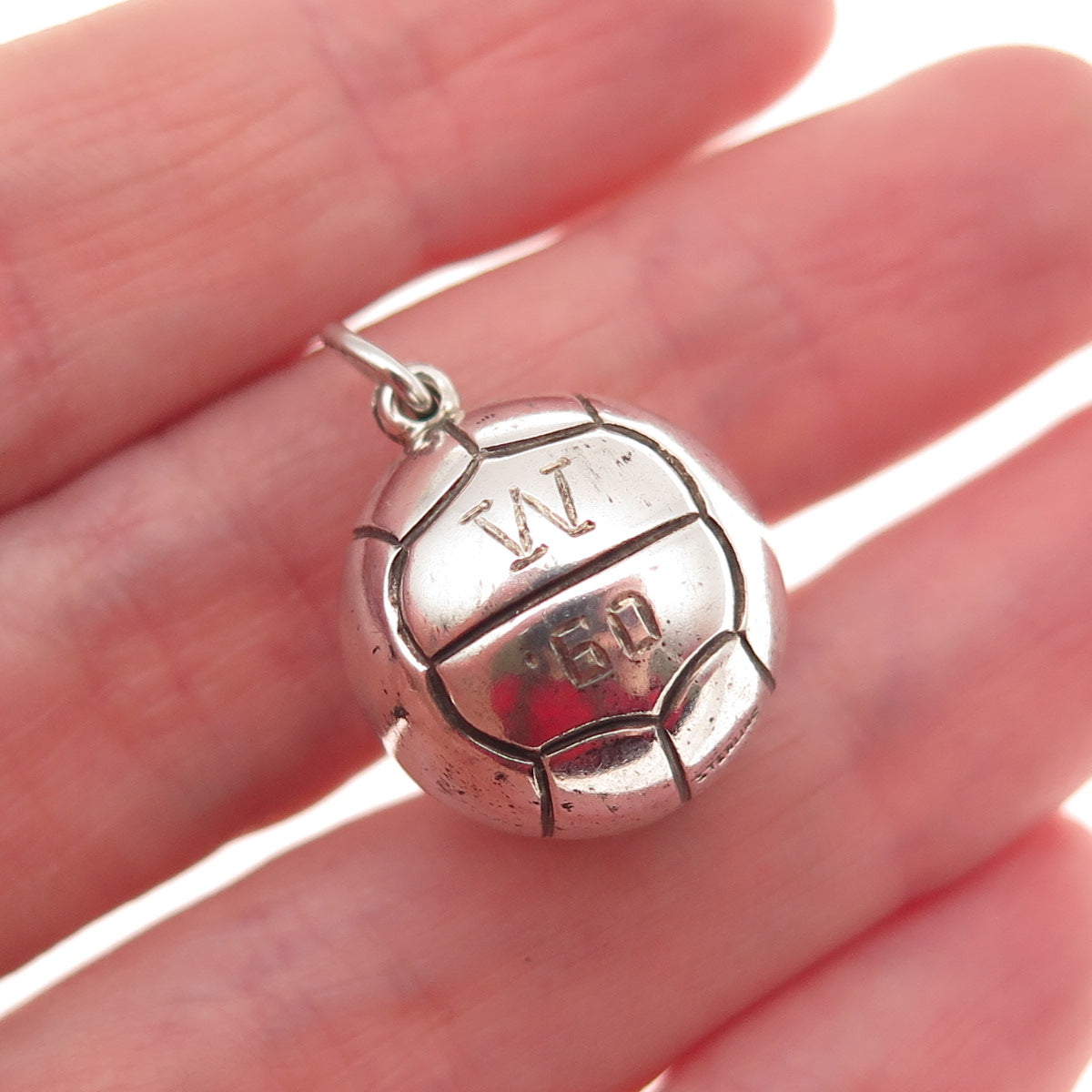 925 Sterling Silver Vintage Engraved Basketball Ball Oxidized 3D Mini Pendant