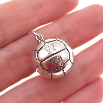 925 Sterling Silver Vintage Engraved Basketball Ball Oxidized 3D Mini Pendant