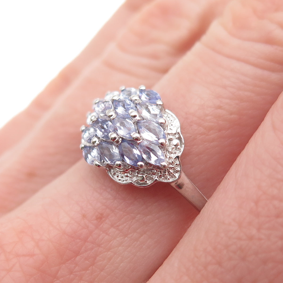 Chuck Clemency 925 Sterling Silver Real Marquise-Cut Tanzanite Ring Size 7