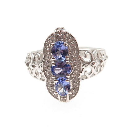 Chuck Clemency 925 Sterling Silver Real Tanzanite & White Topaz Ring Size 8