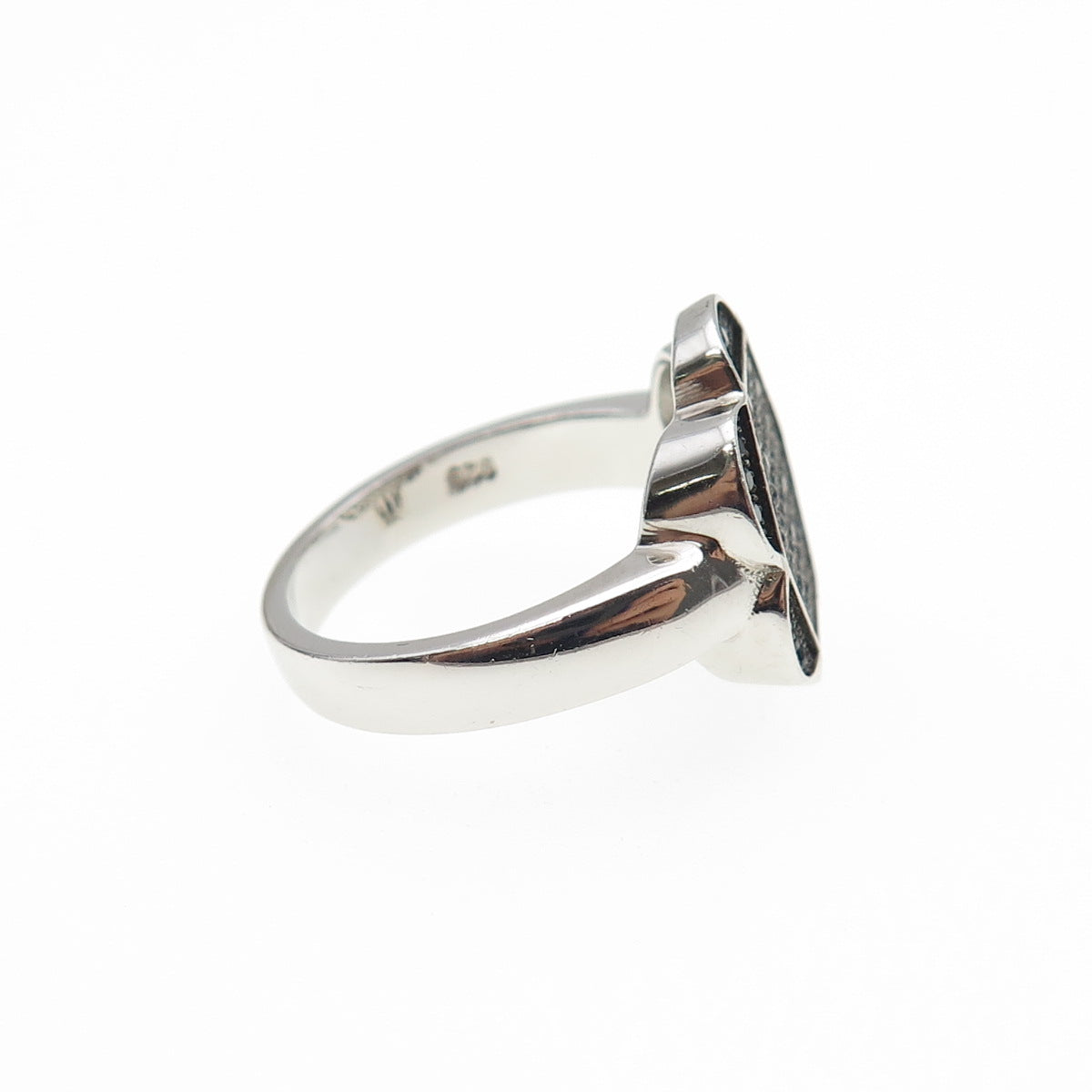 925 Sterling Silver Round-Cut Black C Z Flower Ring Size 7