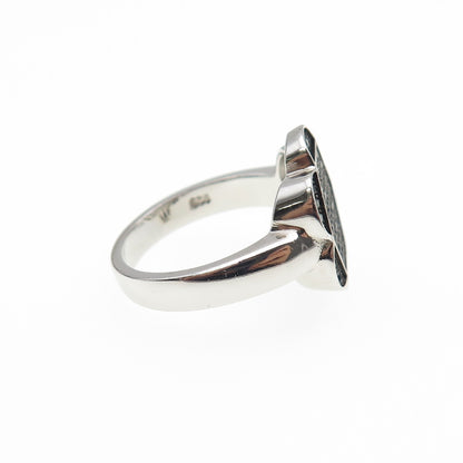 925 Sterling Silver Round-Cut Black C Z Flower Ring Size 7