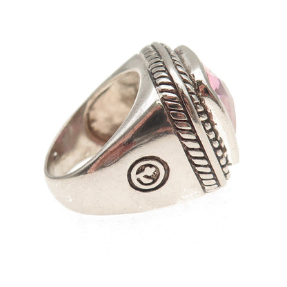 925 Sterling Silver Vintage Cushion-Cut Pink C Z Oxidized Ring Size 7.25