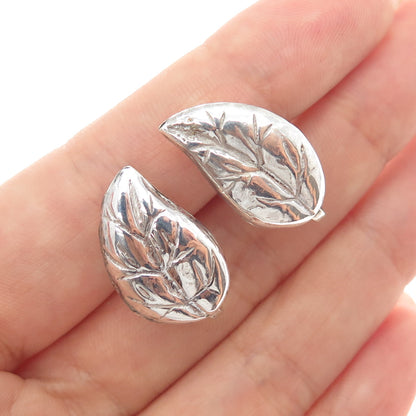 925 Sterling Silver Vintage Floral Leaf Modernist Screw Back Earrings