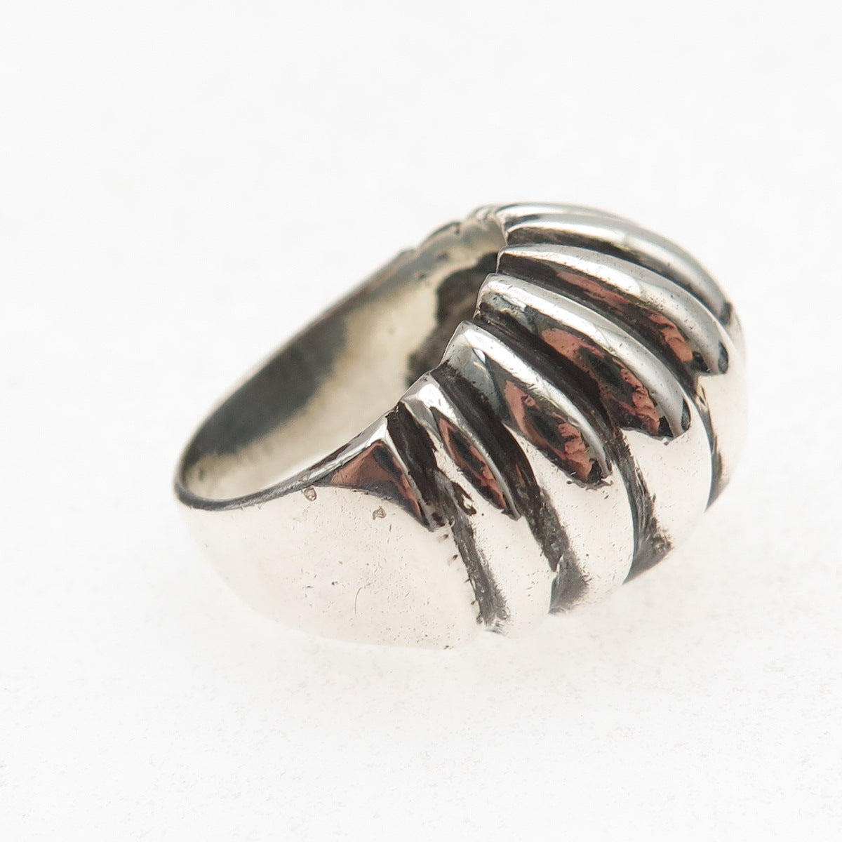 925 Sterling Silver Vintage Mexico Modernist Oxidized Dome Ring Size 7.75
