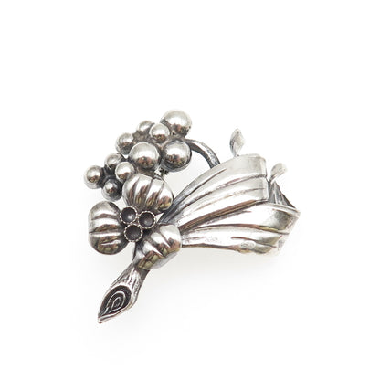 Pinco Forening Sterling Silver Vintage 1957 Sweden Flower Oxidized Pin Brooch
