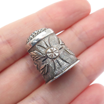 925 Sterling Silver Antique Mexico Floral Oxidized Sewing Thimble