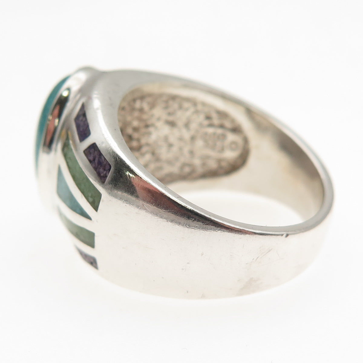 Coleman Co. 925 Sterling Vintage Real Turquoise & Sugilite Inlay Ring Size 9.25