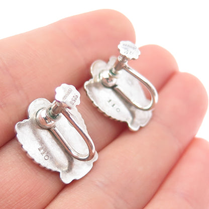 GEORG JENSEN 925 Sterling Silver Antique Denmark Floral Screw Back Earrings #110
