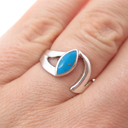 925 Sterling Silver Vintage Real Turquoise Modernist Ring Size 6