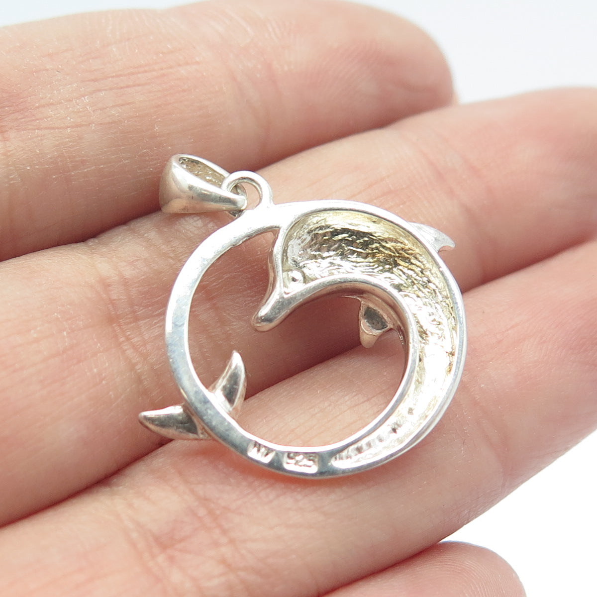 925 Sterling Silver Vintage Rhinestone Friendly Dolphin Pendant