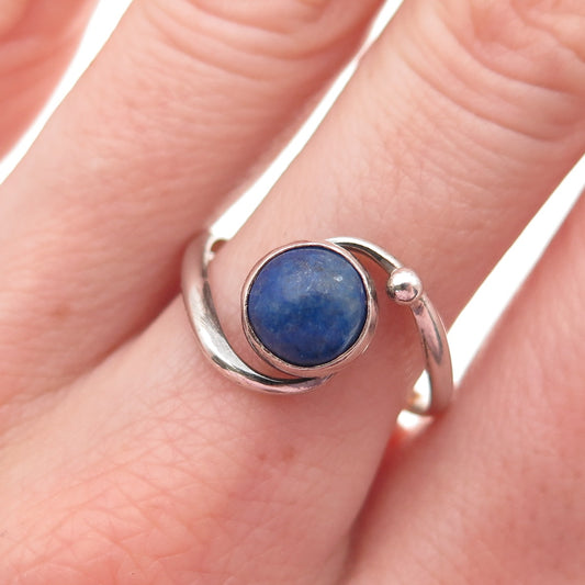 925 Sterling Silver Vintage Real Lapis Modernist Bypass Ring Size 9.25