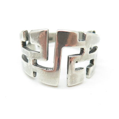 925 Sterling Silver Vintage Maze Modernist Ring Size 8.25