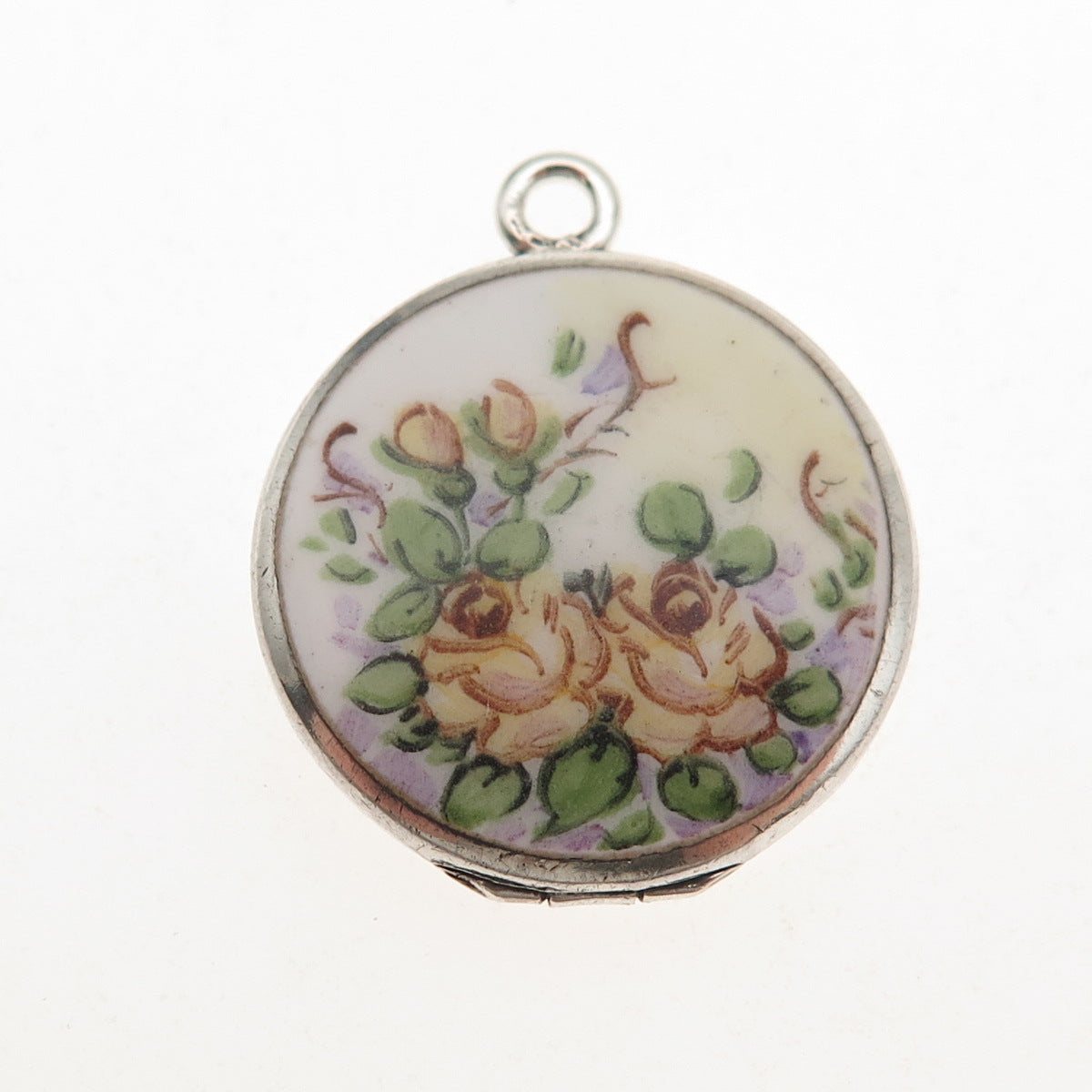 Bliss Bros Co. 925 Sterling Silver Antique Art Deco Enamel Floral Locket Pendant