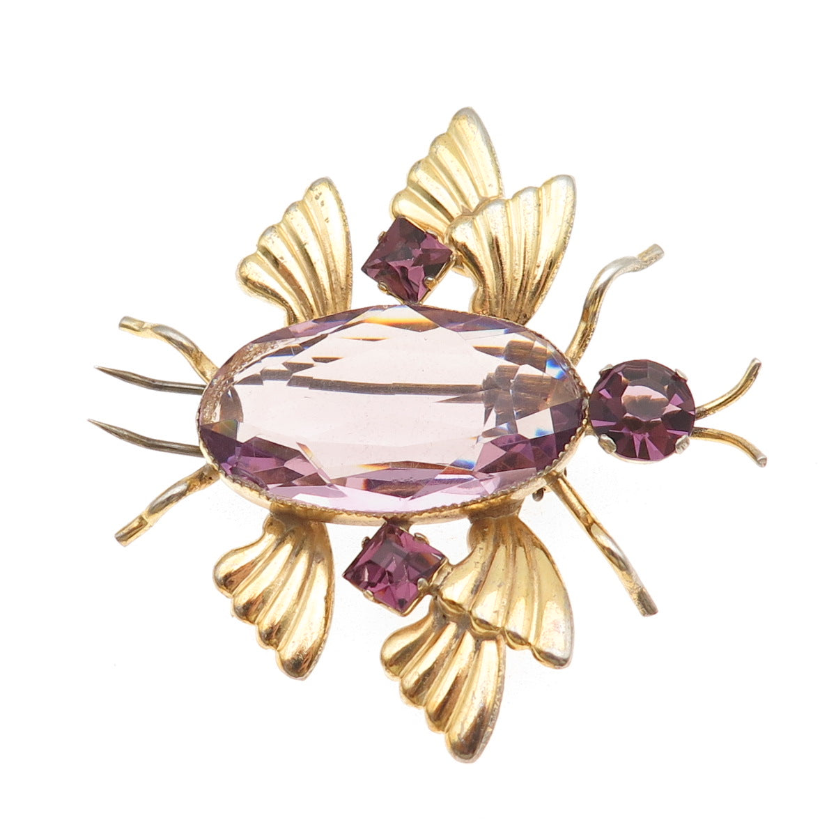 925 Sterling Silver Gold Plated Antique Art Deco Real Amethyst Scarab Fur Clip
