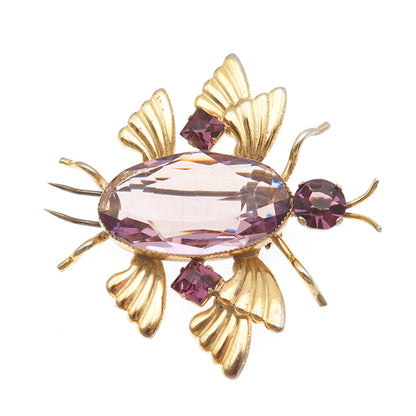 925 Sterling Silver Gold Plated Antique Art Deco Real Amethyst Scarab Fur Clip
