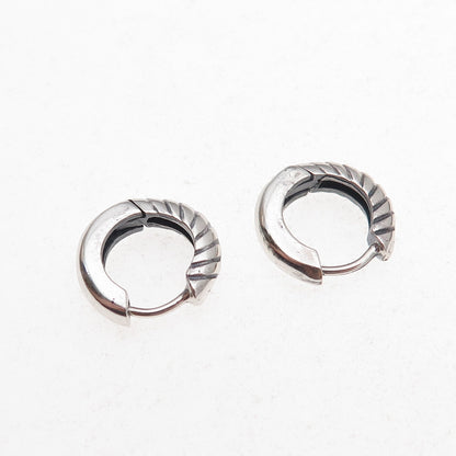 925 Sterling Silver Vintage Ribbed Oxidized Hoop Earrings