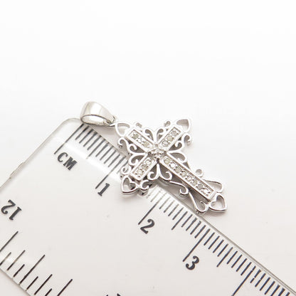 HAN 925 Sterling Silver Real Round-Cut White Diamond Cross Pendant