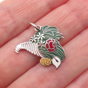 925 Sterling Silver Vintage Enamel Flower Bouquet Mini Charm Pendant