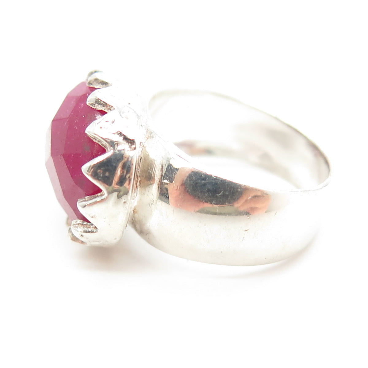 925 Sterling Silver Real Cherry Quartz Crown Ring Size 6.25