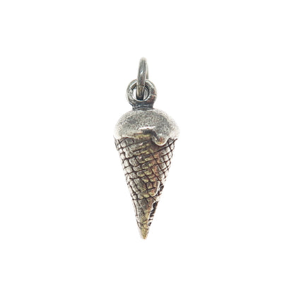 SUNWEST 925 Sterling Silver Vintage Ice Cream Cone Minimalist 3D Charm Pendant