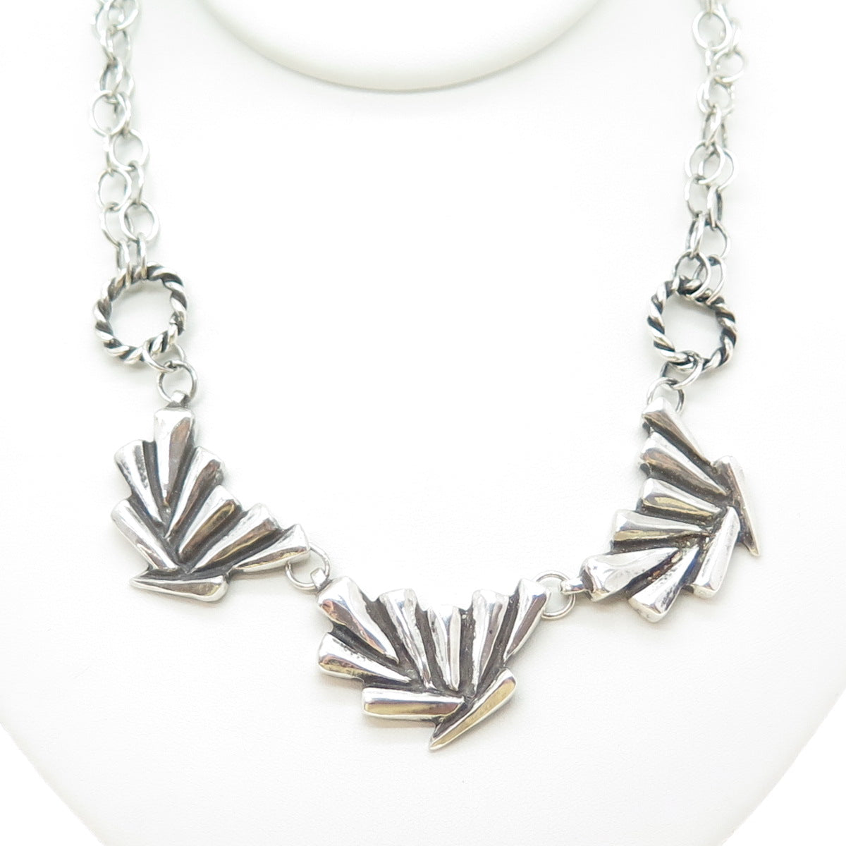 KATHERINE LINCOLN Sterling Silver Vintage Modernist Floral Chain Necklace 20"