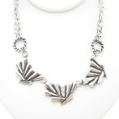 KATHERINE LINCOLN Sterling Silver Vintage Modernist Floral Chain Necklace 20"
