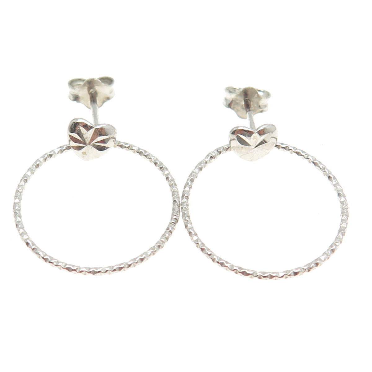 925 Sterling Silver Diamond-Cut Circle Dangling Earrings