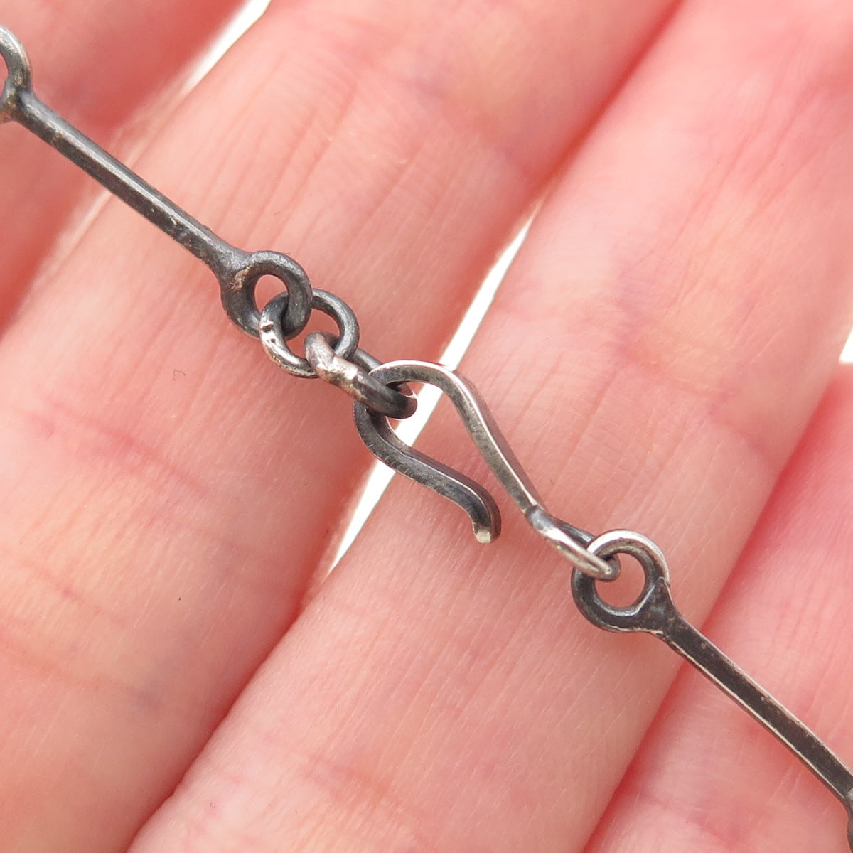 AF DESIGN 925 Sterling Silver Vintage Real Lace Agate Bar Chain Necklace 18"