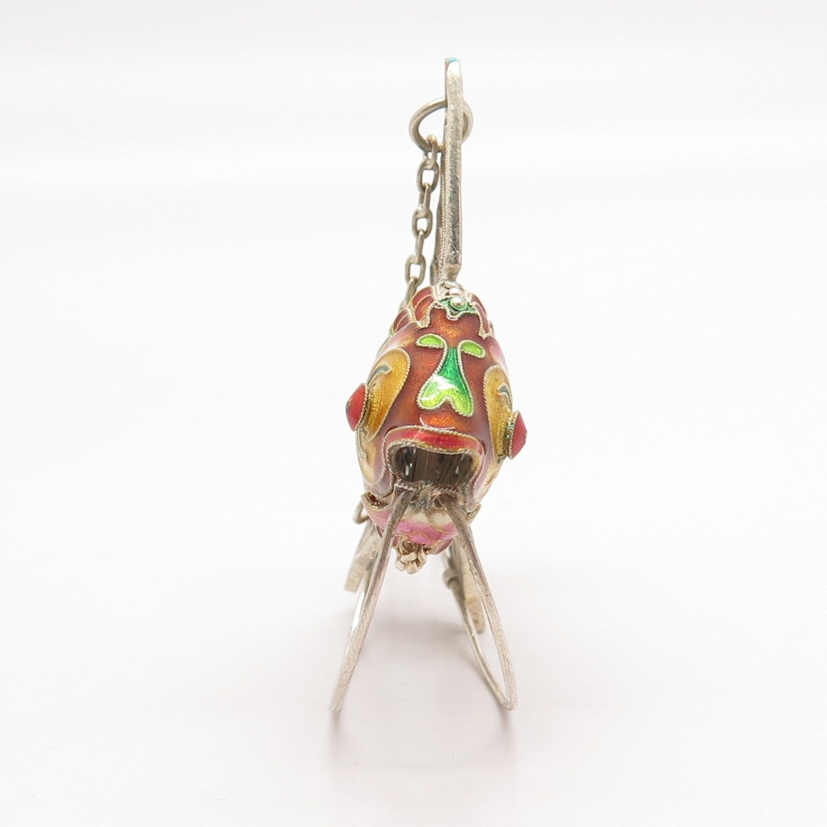 925 Sterling Silver Enamel Antique Articulated Chinese Koi Fish Chatelaine Fob