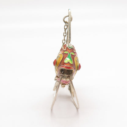 925 Sterling Silver Enamel Antique Articulated Chinese Koi Fish Chatelaine Fob