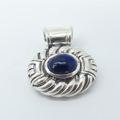 925 Sterling Silver Vintage Real Lapis Lazuli Gemstone Ribbed Slide Pendant