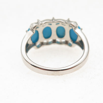 925 Sterling Silver Real Sleeping Beauty Turquoise & White Topaz Ring Size 8